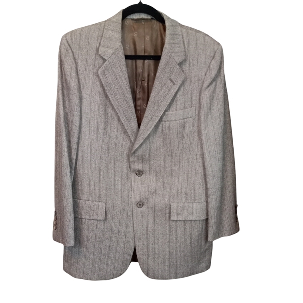 Christian Dior 2 Pc Vintage Virgin Wool Pinstripe Suit Taupe Size 44R